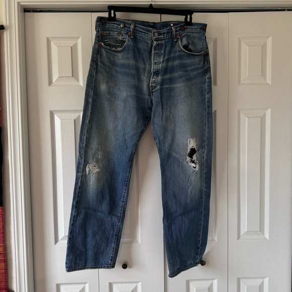 Levi's Other - Levi's 501 Mens Button Fly Distressed Jeans Blue W40 L34 Bucksaw Logger Buttons
